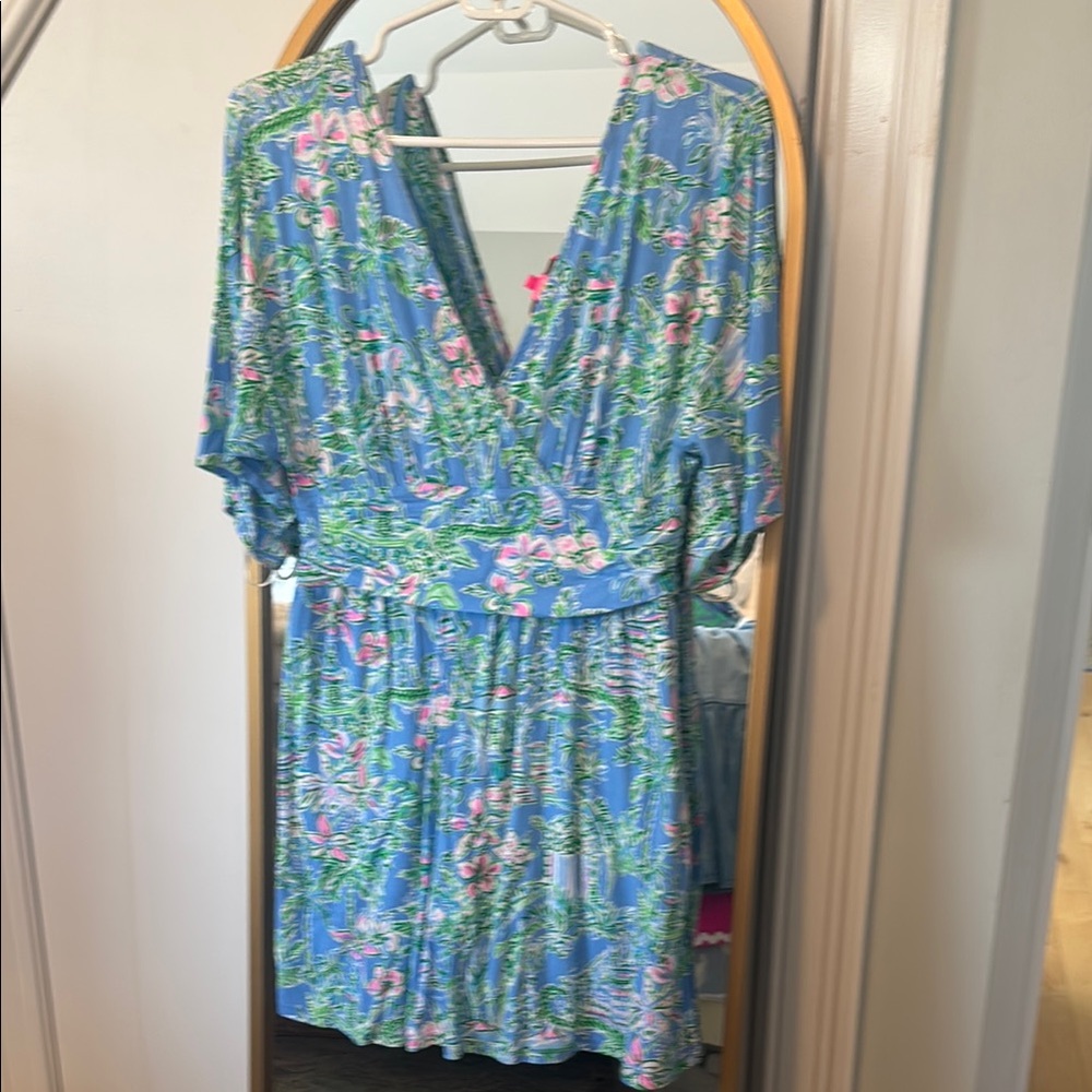 Floral Wrap Dress in Blue and Green